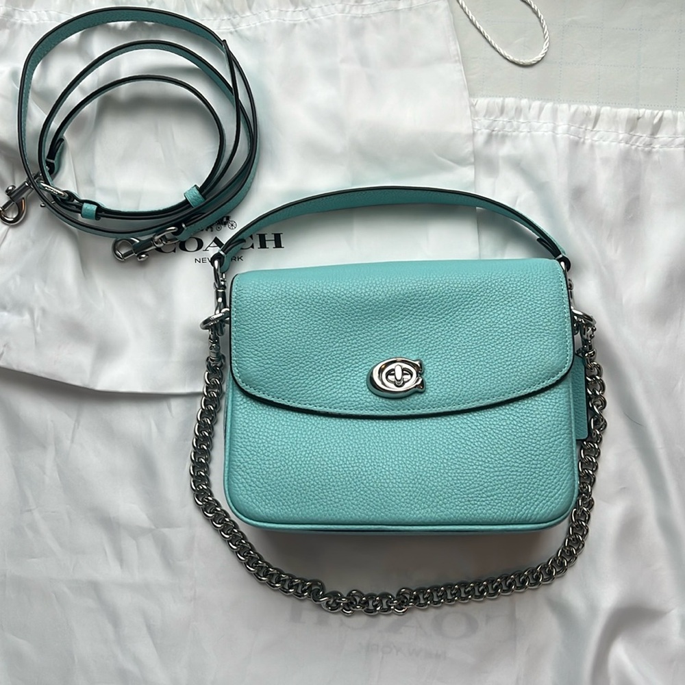Coach Cassie 19 Faded Blue Polished Pebbled Leather Crossbody